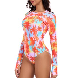 Ocean Blues - Traje de baño de una pieza con mangas Lond para mujer, protección solar, protección UV, UPF 50+
