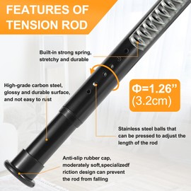 Heavy-duty Tension Curtain Rod, 102-122 Inch,Spring Closet Rod, for Windows or Shower, Easy to Install, No Drilling, No Rust, for Bathroom, Rod Diameter 1.26 Inches