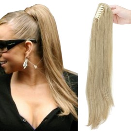 Ponytail Extension, Ponytail Braid with Clip, Hairpiece, Hair Extension, Heat Resistant, Micro Wavy Like Real Hair, 22 Inches (55 cm), White Brown