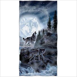 Zomer Beach Towel 70 x 140 cm Printed Microfibre Bath Towel Moon Wolf Forest