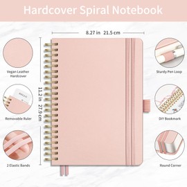 EMSHOI Bullet Dotted Journal Spiral Notebook - 300 Pages, A4 Hardcover Leather, 100 GSM Thick Dot Grid Notebook for Women Men Work Writing, Bullet Journaling, Drawing, 8.27" x 11.2", Rose Gold