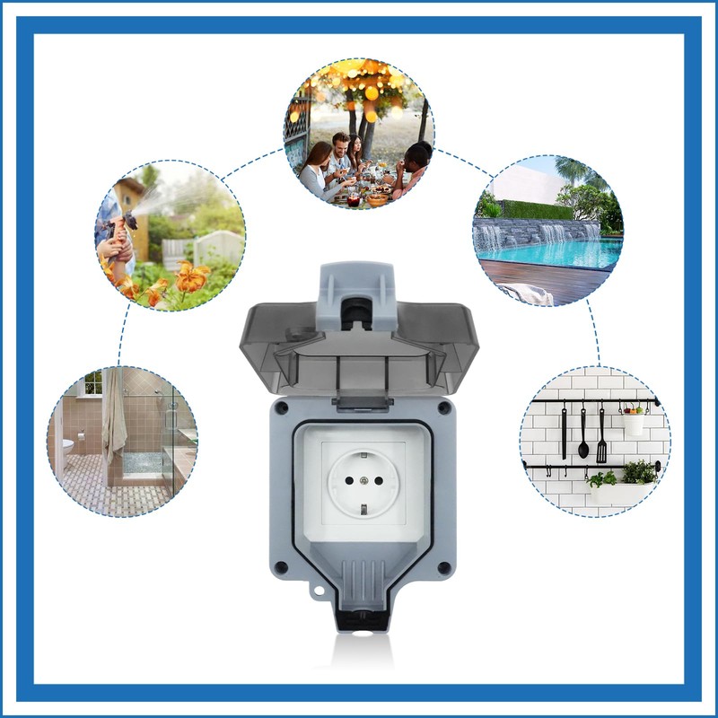 Marscharm Outdoor Socket Waterproof 1 Way 2 Sockets IP66 Switch