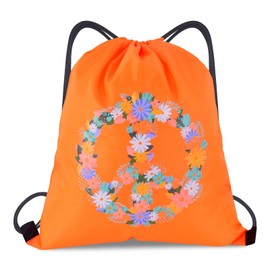 jiawaggag Gym Bag Hippie Backpack Flower Power Retro Schlagermove Accessories for 60s 70s Men Women Theme Party Carnival Orange, orange