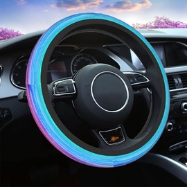 Swono Rainbow Car Steering Wheel Cover Universal 15 Inch with Grip Contours Watercolor Rainbow Striped Art Pattern Neoprene Auto for Men and Women Non-Slip Breathable Soft