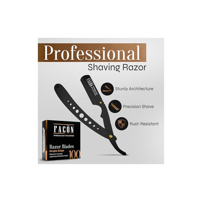 100 BLADES + Facón Professional Classic Straight Edge Barber Razor