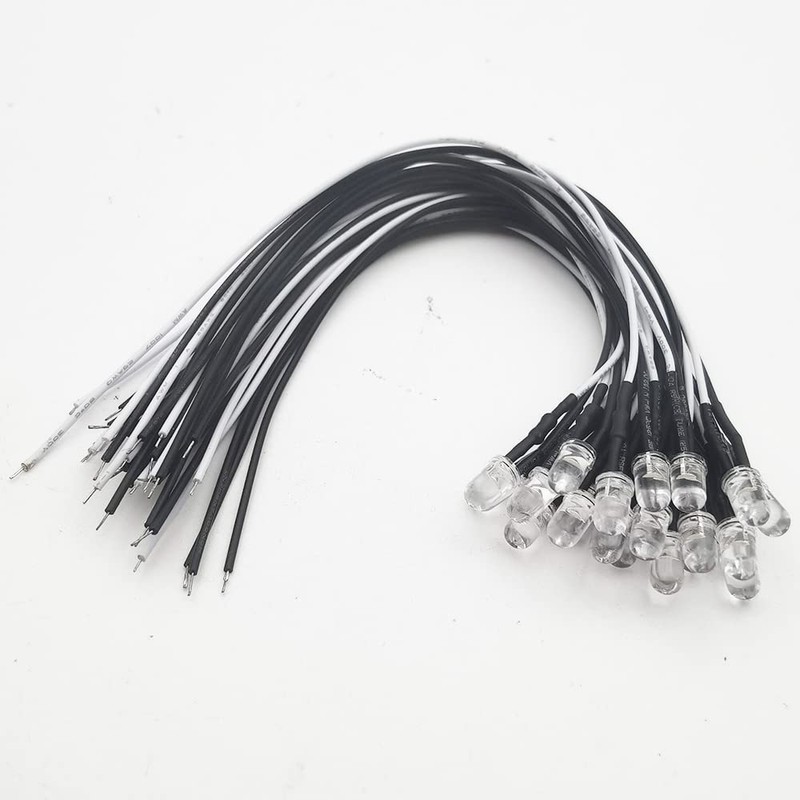 Vrabocry 100 pieces 5 mm LEDs with 20 cm cable,