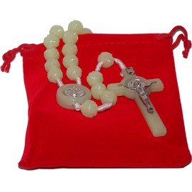 Holy Rosary with Velvet bag, box and with Soil from the Holy Land (St. Benedict Glow in the Dark Rosary)