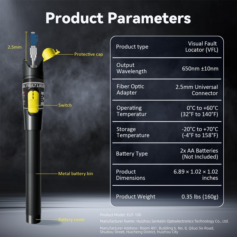 Visual Fault Locator - 100KM Ultra-High-Power VFL Fiber Optic Tester