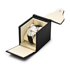 Papten B02001 Watch Case, 1 Piece Watch Case, PU Leather, Portable, Luxury, Stylish, Watch Storage Bag, For Travels, Business Trips, Presents, Etc (Black)