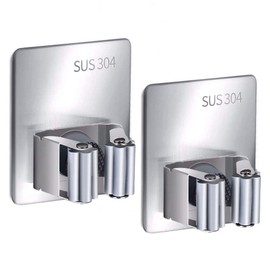 Mop Holder, Broom Holder Wall Mount-2 pack,304 Stainless Steel Self-adhesive Hanger Tool Manager Wall Storage Mounted in Garage,Kitchen,Tool room and Bathroom