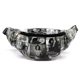 Glossy magazine cover collage waist bags purses packs Michelle Obama bags (Grey/Bk)