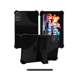 for Rebecco K70 10 inch Tablet Case,BOVUGAC Soft Silicone with Capacitive Pen,Heat Dissipation Design, Adjustable Stand, Shockproof, Kids Friendly for Rebecco 10 inch Tablet(Black)