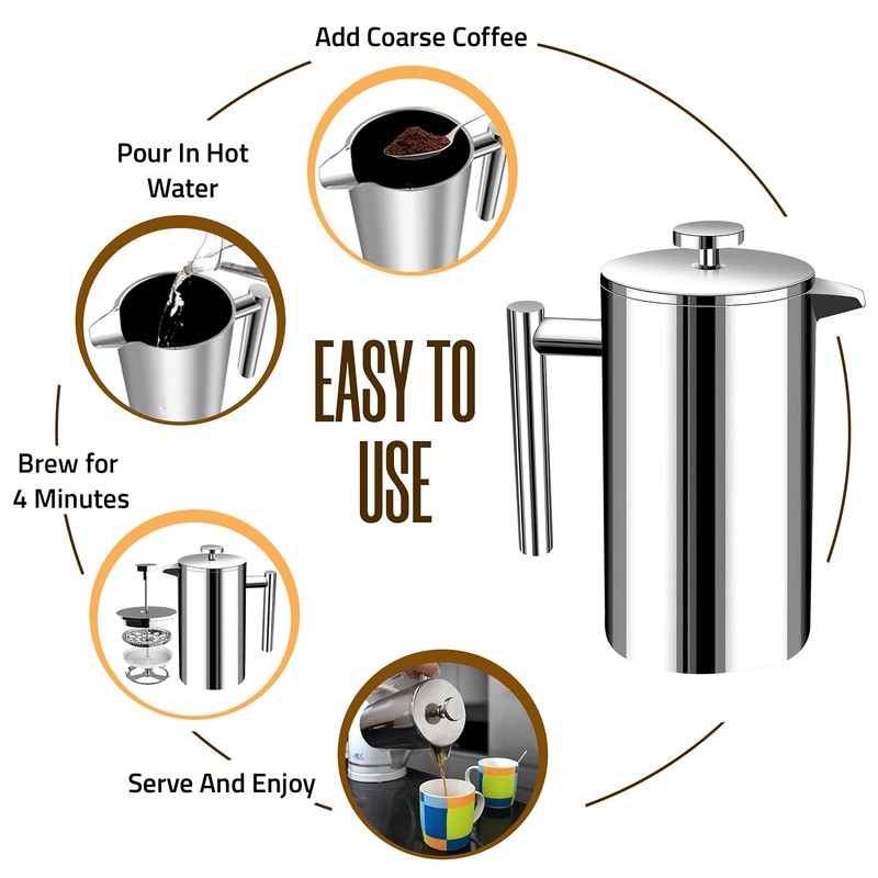 Utopia Kitchen 304 Grade Stainless Steel French Press Coffee Maker