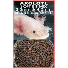 AQUATICBLENDEDFOODS Gourmet Axolotl Soft Food Pellet Mix 3.2mm & 4.0mm & MINI BLOODWORM Sticks (12oz) - A7
