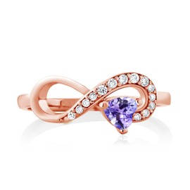 Gem Stone King 18K Rose Gold Plated Silver Blue Tanzanite Infinity Ring For Women (0.40 Cttw, Heart Shape 4MM, Gemstone December Birthstone, Size 6)