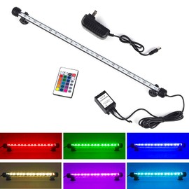 Aquarium Light Underwater LED Fish Tank Lights Waterproof RGB Color Changing Adjustable Memory Submersible Remote Control Sucker Hang Lights Background Decor Waterfall Lights 19"