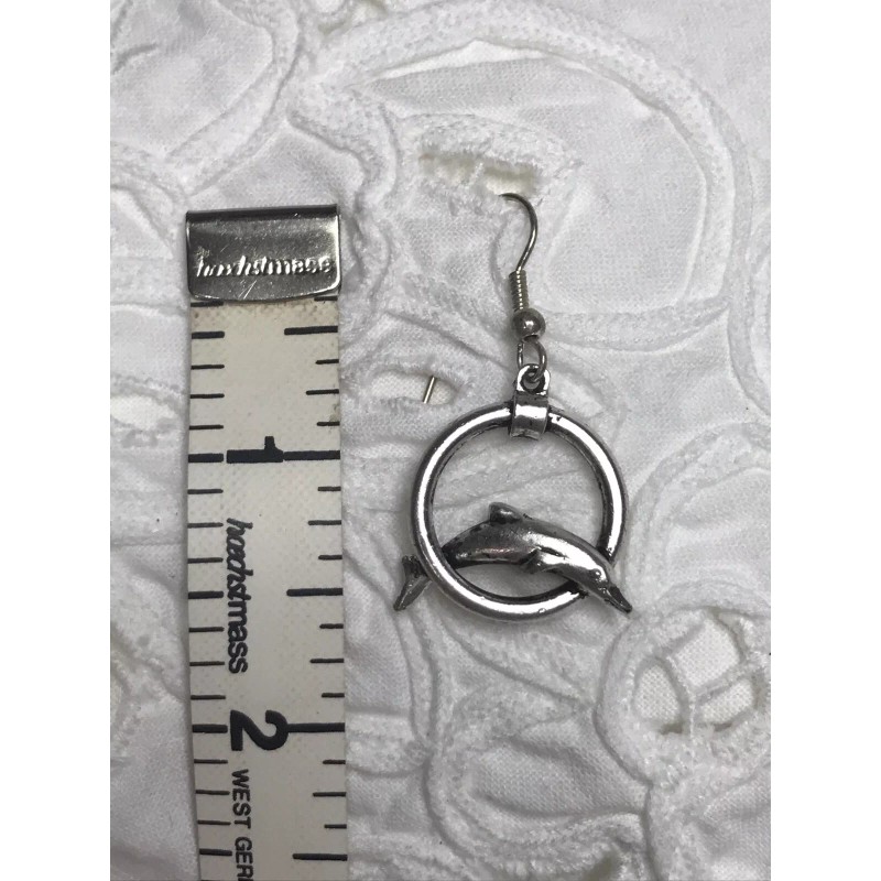 Unbranded Dolphins Jumping Through Hoops Silvertone Earrings