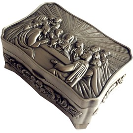 elegantmedical Last Supper Rosary Necklace Eucharistic box Catholic Christian Roman rosary case GIFT, 3.5", X 1.2", Metal, No Gemstone