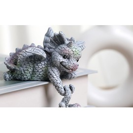 Xuanpax Resin Dragon Shelf Sitter Set of 3 - Mother with 2 Baby Dragons Hanging Off The Edge of a Shelf Handcrafted Mantelpiece Decoration Dragon Figurines for Home Decor