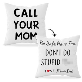 HONLUNG Funny Call Your Mom Be Safe Have Fun Don't Do Stupid Love Mom 18''x18''Reversible Throw Pillow Cases for Home Cushion Cover,Sofa Couch Bed Decor,Gifts for Son Daughter Graduation