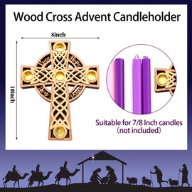 Shellwei Christmas Advent Wreath Candle Holder, Nativity Candle Holder with Celtic Knot Cross Shaped Advent Candle Holder for Christmas Table Centerpiece Decorations Religious Gift (Wood,Wood Color)