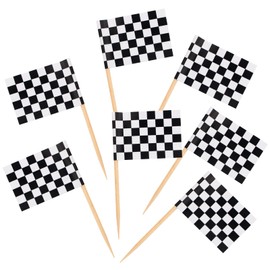 BLUE TOP 100 Pcs Checkered Black and White Racing Stick Flag,Small Toothpick Mini Stick Cupcake Toppers Picks Party Decoration Olympic Games Celebration Cocktail picks for Party Bar Sport events.