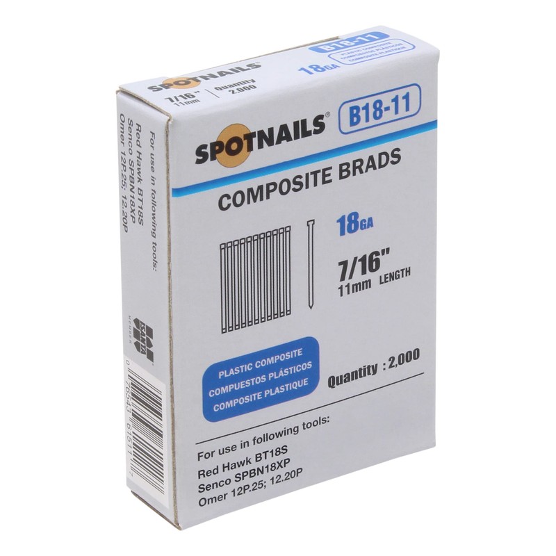 Spotnails B18-11 18GA 7/16" Leg Composite Brads 2000 Count