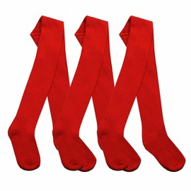 3 Pair Packs Tights Boys and Girls Back to Schools Pairs Warm Cotton Rich Plain Soft Children 2-13 Year MULTIPACK (Plain Red - 5-6 Years)