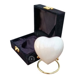 White Cremation Urn for Ashes Keepsake Heart Urn with Black Box and Brass Stand Mini urn for Your Loved one Adult & Funeral Burial for Adults and Infants