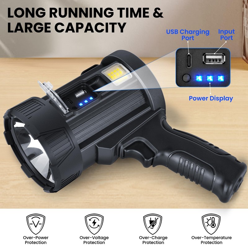 BERCOL Rechargeable Spotlight,2000000 LM Super Bright Handheld Spot Light LED