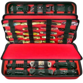 Knife Display Case for 66+ Pocket Knives. Folding Knife Holder, Butterfly Knives Storage Organizer, Knives Roll Collection Pouch Carrier Bag for Survival Tactical Outdoor for EDC Mini Knife -Red