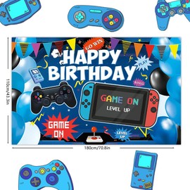 Geluode Fondo de cumpleaños para Videojuegos, Pancarta para Juegos de feliz cumpleaños, Accesorios para Fotos, Videojuegos, decoración de Fiesta de cumpleaños para niños y niñas (6 x 4 pies)