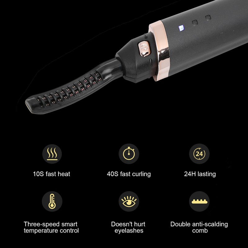 Black Electric Eyelash Curler LongLasting Heated Curler USB Charge Eyelash