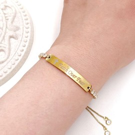 Tobestu Stainless Steel Plate Engraved Cross and Faith Over Fear Tennis Bracelet with Adjustable Bolo Clasp - Gold Plated Inspirational Religious Jewelry Y4390