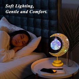 Besoamo Table Lamp Ramadan Decorations, Decorative Desk Lamp Battery Powered Crescent Moon Light Decor, Patterned Hollow Out Colorful Boho Lamp Christmas Ramadan DeskLamp Decorations for Home Bedroom