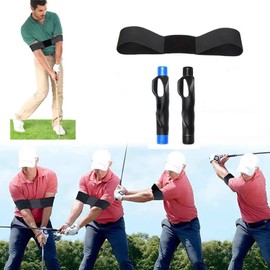 Golf Grip Trainer Club Grips Golf Training Aid Set Swing Band, Golf Grips Accessories Golf Swing Trainer Arm Connection Band Golf Trainer Set Black