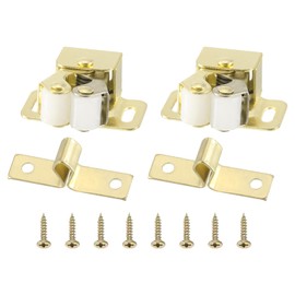PATIKIL Cabinet Latch Double Roller Catch, 2 Pcs Stainless Steel Cabinet Door with Screws Spring Bead Hardware Latches with Spear Strike for Cupboard Wardrobe Pcs, Gold