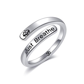CUPENDA Just Breathe Ring Sterling Silver Lotus Ring Adjustable Thumb Ring Wrap Rings OM Yoga Jewelry Valentine's Day for Women