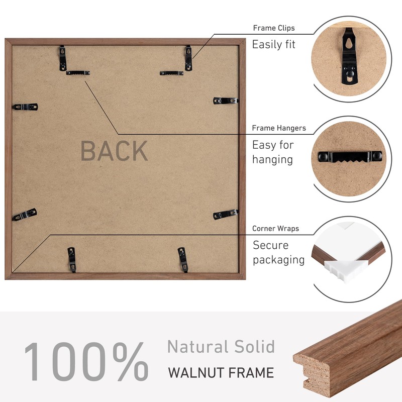 Venusmiles 16x16 Picture Frame Natural Solid Walnut Photo Frames with