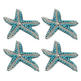 PATIKIL 4 Pcs Starfish Rhinestone Beaded Patch, Starfish Sequin Applique Patches Sew on Fabric Sequin Patch for Clothing Bag Jeans Shoes Hats Jacket DIY Crafts, Blue