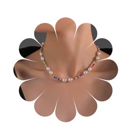 YienDoo Boho Pearl Beaded Choker Necklace Vintage Colored Rice Beads Choker Imitation Pearl Necklace Chain Summer Boho Necklace Jewelry for Women