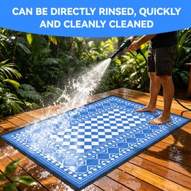 4'x6' Reversible Waterproof Outdoor Rug Blue Geometric Patio Mat
