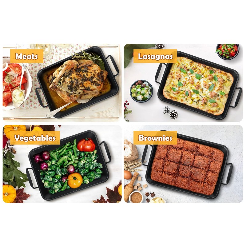TeamFar Roasting Pan, 14” Nonstick Deep Lasagna Brownie Turkey Pan