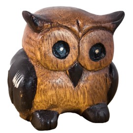 ART-CRAFT Handgeschnitzte Teakholz-Eule: Rustikale Naturdeko in für EIN gemütliches Zuhause 7 cm hoch