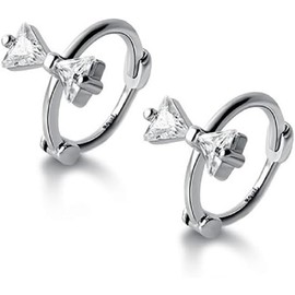 Sterling Silver Bow Small Hoop Earrings for Women Teen Girls Bowknot Hoop Earrings (PLATINUM, One Size)