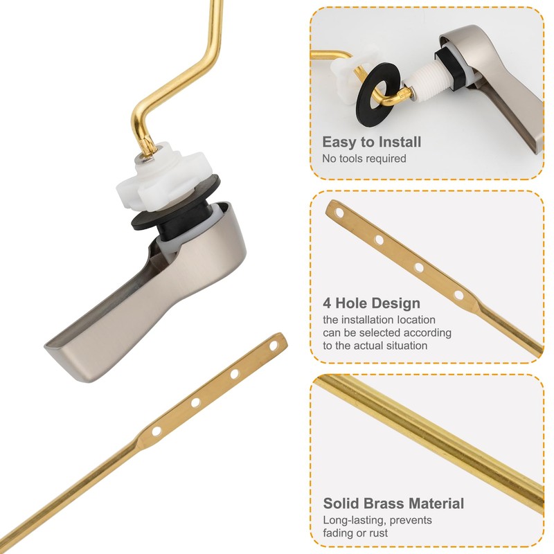 Hibbent Universal Metal Side Mount Toilet Handle Replacement Kit, Brass