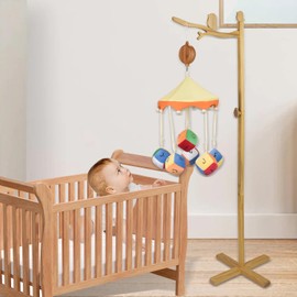 HLEEDUO Floor Standing Wooden Baby Crib Mobile Arm， Natural Wooden Mobile Stand for Crib,Wood Crib Arm with Bird Design& Anti-Dumping Function, Mobile Stand for Crib Mobile & Nursery Decor