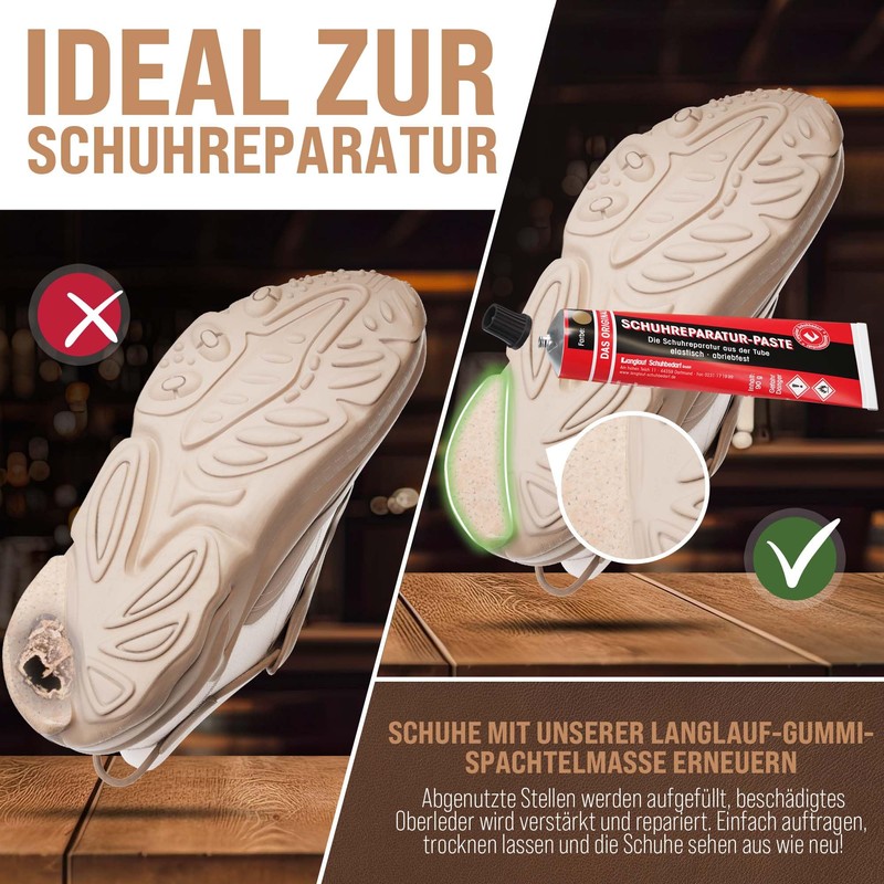 Langlauf shoe supplies repair paste for shoes and sole repair.