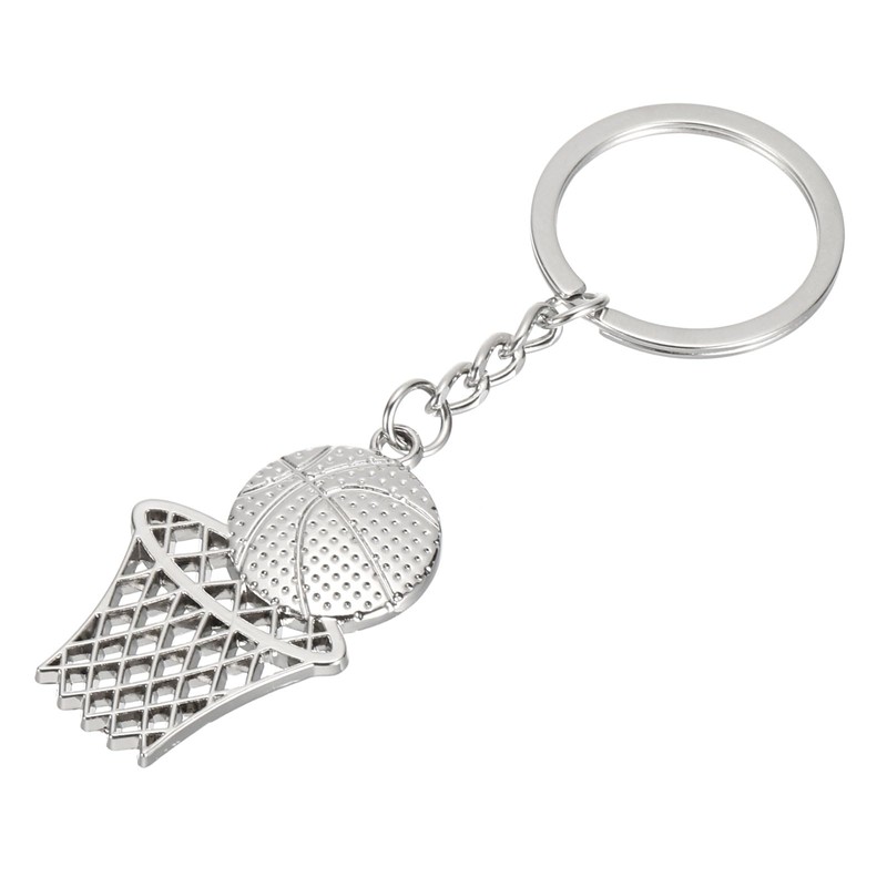 [PATIKIL] Basketball Hoop Keychain Basketball Keychain Silver Tone