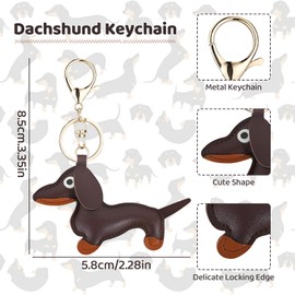RoadLoo Dachshund Keychain, 4 Pieces Leather Dachshund Keychains Creative Keychain Bag Pendant Dog Shaped Keychain Brown Dachshund Key Ring Charm Gift for Dachshund Lovers Christmas Birthday Gift